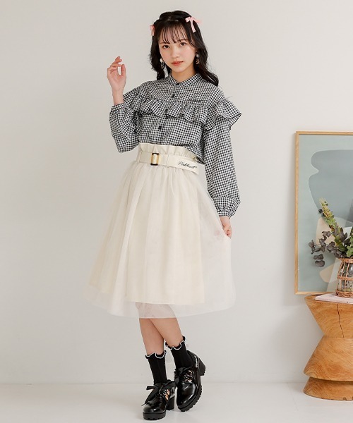 PINKHUNT(ピンクハント)の「PINKHUNT チュール重ねスカート 6528K(デニムスカート・キッズ・ブラック/ホワイト・130cm/140cm/150cm/160cm/120cm)」の10枚目の写真