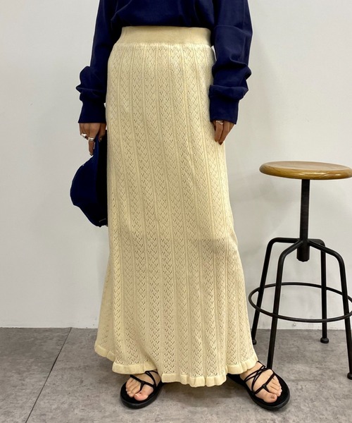 CIAOPANIC（チャオパニック）の「かぎ針風透かし編みロングスカート（スカート・レディース・アイボリー/ブラック/グリーン・FREE）」の11枚目の写真