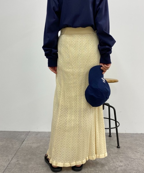 CIAOPANIC（チャオパニック）の「かぎ針風透かし編みロングスカート（スカート・レディース・アイボリー/ブラック/グリーン・FREE）」の13枚目の写真