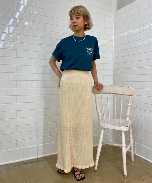 CIAOPANIC（チャオパニック）の「かぎ針風透かし編みロングスカート（スカート・レディース・アイボリー/ブラック/グリーン・FREE）」の7枚目の写真