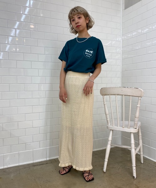 CIAOPANIC（チャオパニック）の「かぎ針風透かし編みロングスカート（スカート・レディース・アイボリー/ブラック/グリーン・FREE）」の8枚目の写真
