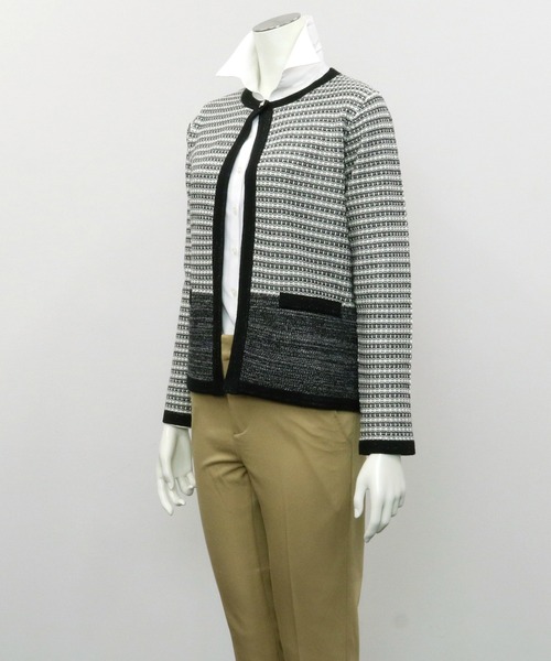 TOKYO SHIRTS（トウキョウシャツ）の「編地切り替えニットジャケット（カーディガン/ボレロ・レディース・ブラック/ベージュ・M/L）」の5枚目の写真