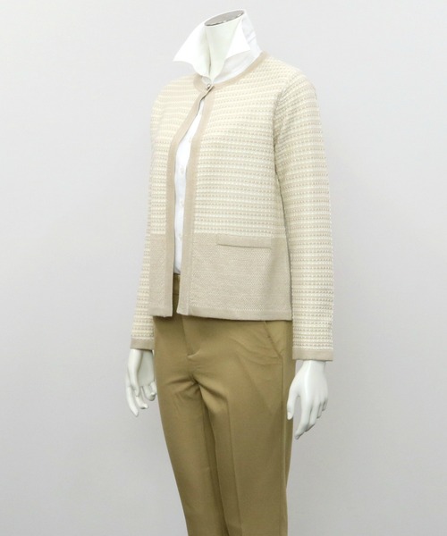 TOKYO SHIRTS（トウキョウシャツ）の「編地切り替えニットジャケット（カーディガン/ボレロ・レディース・ブラック/ベージュ・M/L）」の8枚目の写真