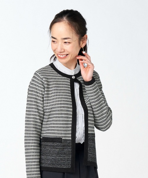 TOKYO SHIRTS（トウキョウシャツ）の「編地切り替えニットジャケット（カーディガン/ボレロ・レディース・ブラック/ベージュ・M/L）」の11枚目の写真