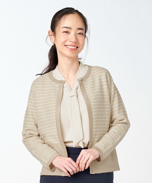 TOKYO SHIRTS（トウキョウシャツ）の「編地切り替えニットジャケット（カーディガン/ボレロ・レディース・ブラック/ベージュ・M/L）」の9枚目の写真