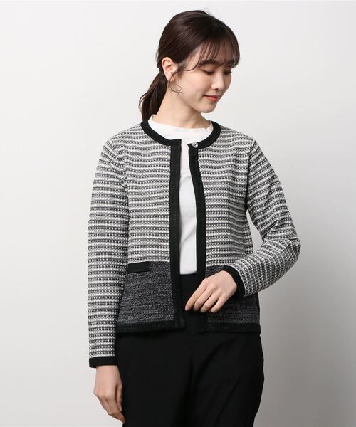 TOKYO SHIRTS（トウキョウシャツ）の「編地切り替えニットジャケット（カーディガン/ボレロ・レディース・ブラック/ベージュ・M/L）」の18枚目の写真