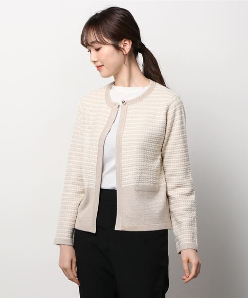 TOKYO SHIRTS（トウキョウシャツ）の「編地切り替えニットジャケット（カーディガン/ボレロ・レディース・ブラック/ベージュ・M/L）」の17枚目の写真