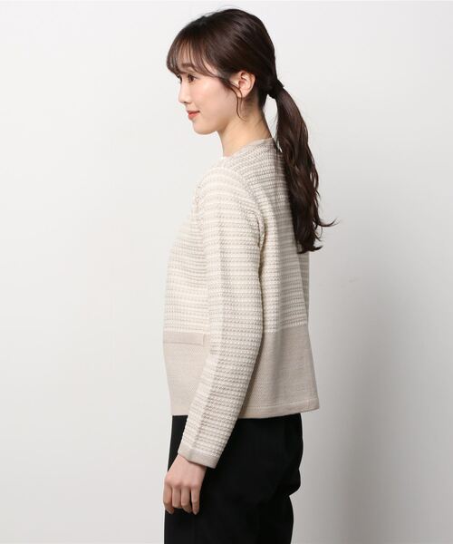 TOKYO SHIRTS（トウキョウシャツ）の「編地切り替えニットジャケット（カーディガン/ボレロ・レディース・ブラック/ベージュ・M/L）」の16枚目の写真