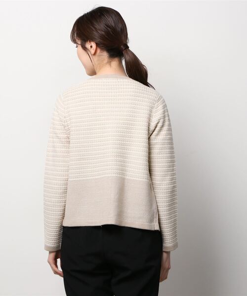 TOKYO SHIRTS（トウキョウシャツ）の「編地切り替えニットジャケット（カーディガン/ボレロ・レディース・ブラック/ベージュ・M/L）」の15枚目の写真