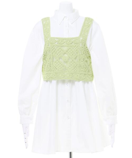 INGNI(イング)の「かぎ針ビスチェ+シャツセット(ニット/セーター・レディース・オレンジ/ライトグリーン/アイボリー・M)」の10枚目の写真