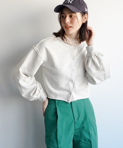 VENCEEXCHANGE（ヴァンスエクスチェンジ）の「2WAYスナップボタン裏毛カーディガン（カーディガン/ボレロ・レディース・チャコールグレー/ベージュ/オフホワイト/ブルー/ミント・FREE）」の3枚目の写真