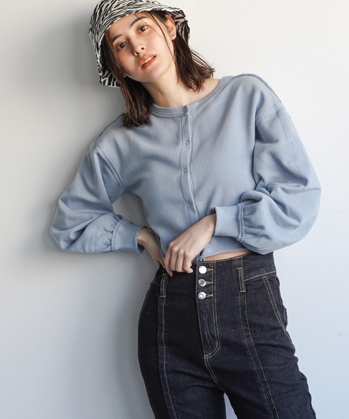 VENCEEXCHANGE（ヴァンスエクスチェンジ）の「2WAYスナップボタン裏毛カーディガン（カーディガン/ボレロ・レディース・チャコールグレー/ベージュ/オフホワイト/ブルー/ミント・FREE）」の5枚目の写真