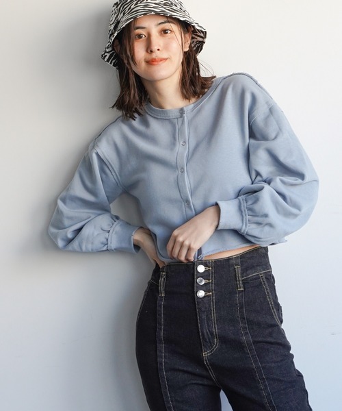 VENCEEXCHANGE（ヴァンスエクスチェンジ）の「2WAYスナップボタン裏毛カーディガン（カーディガン/ボレロ・レディース・チャコールグレー/ベージュ/オフホワイト/ブルー/ミント・FREE）」の11枚目の写真