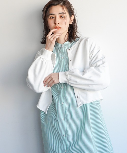 VENCEEXCHANGE（ヴァンスエクスチェンジ）の「2WAYスナップボタン裏毛カーディガン（カーディガン/ボレロ・レディース・チャコールグレー/ベージュ/オフホワイト/ブルー/ミント・FREE）」の6枚目の写真