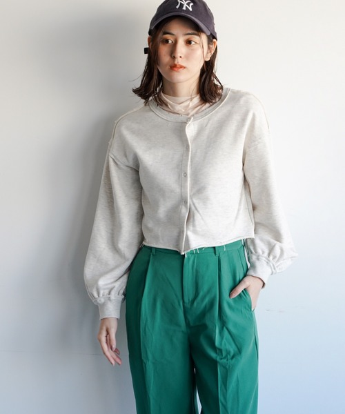 VENCEEXCHANGE（ヴァンスエクスチェンジ）の「2WAYスナップボタン裏毛カーディガン（カーディガン/ボレロ・レディース・チャコールグレー/ベージュ/オフホワイト/ブルー/ミント・FREE）」の9枚目の写真