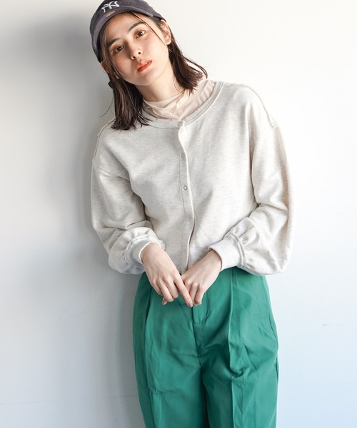 VENCEEXCHANGE（ヴァンスエクスチェンジ）の「2WAYスナップボタン裏毛カーディガン（カーディガン/ボレロ・レディース・チャコールグレー/ベージュ/オフホワイト/ブルー/ミント・FREE）」の17枚目の写真