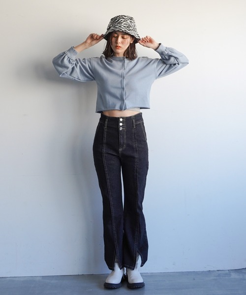 VENCEEXCHANGE（ヴァンスエクスチェンジ）の「2WAYスナップボタン裏毛カーディガン（カーディガン/ボレロ・レディース・チャコールグレー/ベージュ/オフホワイト/ブルー/ミント・FREE）」の18枚目の写真