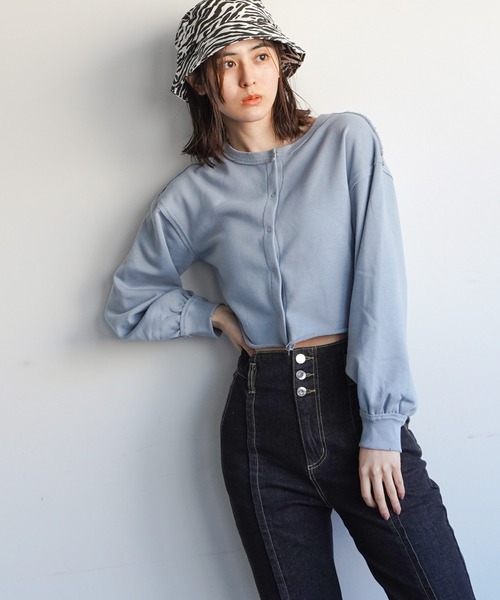 VENCEEXCHANGE（ヴァンスエクスチェンジ）の「2WAYスナップボタン裏毛カーディガン（カーディガン/ボレロ・レディース・チャコールグレー/ベージュ/オフホワイト/ブルー/ミント・FREE）」の19枚目の写真