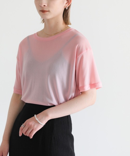 select MOCA（セレクトモカ）の「2022 SS クルーネッククロップドパワーメッシュシアーTシャツ（Tシャツ/カットソー・レディース・ブラック/ベージュ/ピンク/ライトグリーン/アイボリー・FREE）」の14枚目の写真