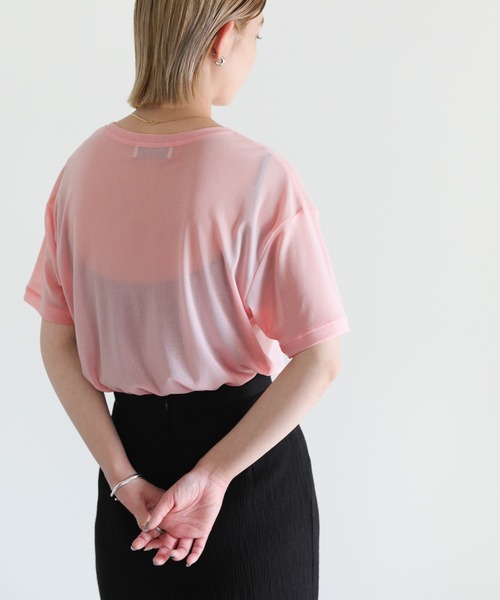 select MOCA（セレクトモカ）の「2022 SS クルーネッククロップドパワーメッシュシアーTシャツ（Tシャツ/カットソー・レディース・ブラック/ベージュ/ピンク/ライトグリーン/アイボリー・FREE）」の16枚目の写真