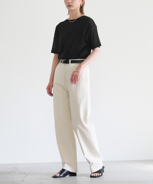 select MOCA（セレクトモカ）の「2022 SS クルーネッククロップドパワーメッシュシアーTシャツ（Tシャツ/カットソー・レディース・ブラック/ベージュ/ピンク/ライトグリーン/アイボリー・FREE）」の7枚目の写真