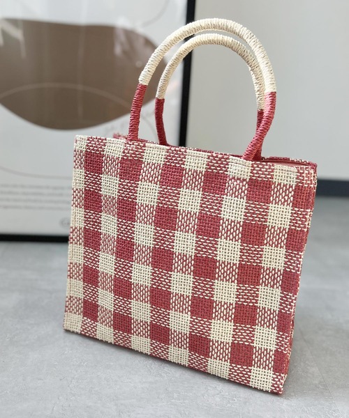 KOBE LETTUCE(コウベレタス)の「チェックボックスペーパートートバッグ(トートバッグ・レディース・サックスブルー/レッド/グレイッシュベージュ/ブラック/ブルー/ラベンダー・FREE)」の6枚目の写真