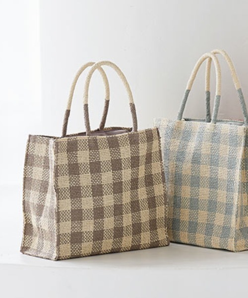 KOBE LETTUCE(コウベレタス)の「チェックボックスペーパートートバッグ(トートバッグ・レディース・サックスブルー/レッド/グレイッシュベージュ/ブラック/ブルー/ラベンダー・FREE)」の10枚目の写真