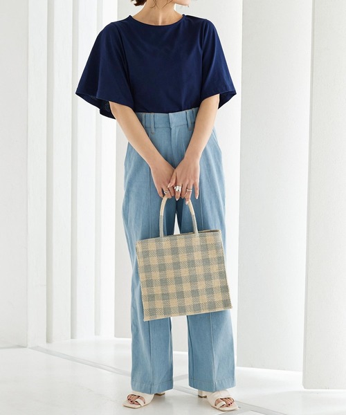 KOBE LETTUCE(コウベレタス)の「チェックボックスペーパートートバッグ(トートバッグ・レディース・サックスブルー/レッド/グレイッシュベージュ/ブラック/ブルー/ラベンダー・FREE)」の12枚目の写真