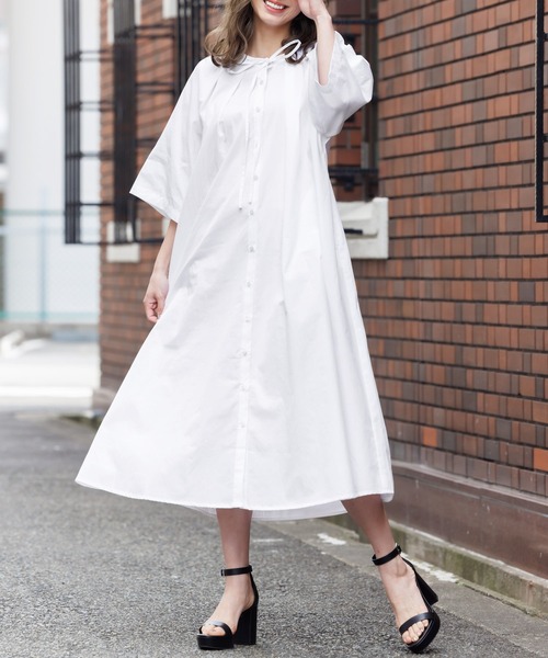 mili an deni（ミリアンデニ）の「綿100%リボンタックシャツワンピース（シャツワンピース・レディース・ホワイト/ブラック/ネイビー・M/L）」の13枚目の写真