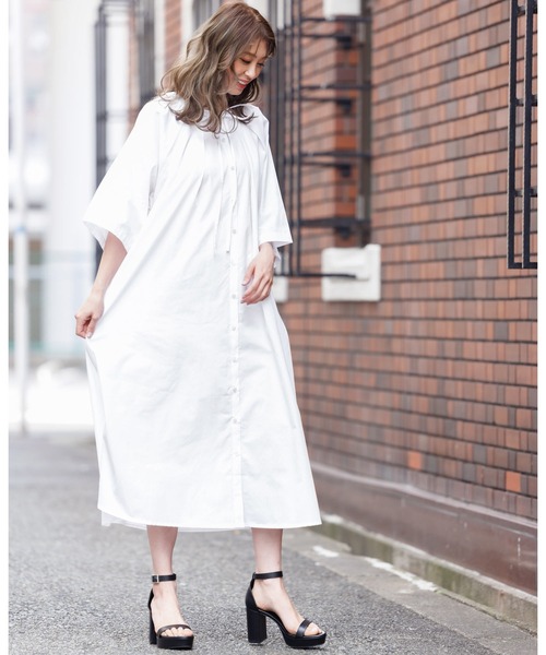 mili an deni（ミリアンデニ）の「綿100%リボンタックシャツワンピース（シャツワンピース・レディース・ホワイト/ブラック/ネイビー・M/L）」の8枚目の写真