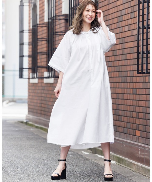 mili an deni（ミリアンデニ）の「綿100%リボンタックシャツワンピース（シャツワンピース・レディース・ホワイト/ブラック/ネイビー・M/L）」の21枚目の写真
