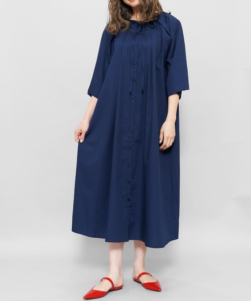 mili an deni（ミリアンデニ）の「綿100%リボンタックシャツワンピース（シャツワンピース・レディース・ホワイト/ブラック/ネイビー・M/L）」の9枚目の写真