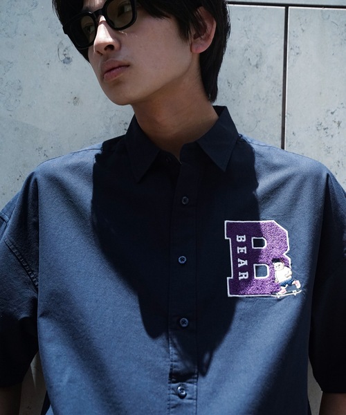 brknhome(ブロークンホーム)の「【UNIIT/ユニット】 サガラ刺繍 ワッペン ワンポイント ビッグシルエット 半袖シャツ(シャツ/ブラウス・メンズ・ホワイト/ネイビー/グリーン・MEDIUM/LARGE)」の3枚目の写真