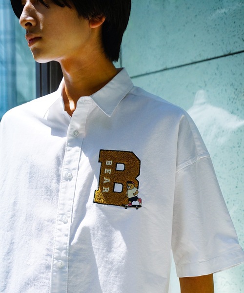 brknhome(ブロークンホーム)の「【UNIIT/ユニット】 サガラ刺繍 ワッペン ワンポイント ビッグシルエット 半袖シャツ(シャツ/ブラウス・メンズ・ホワイト/ネイビー/グリーン・MEDIUM/LARGE)」の1枚目の写真