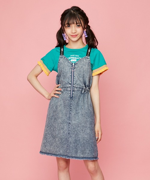 JENNI love(ジェニィラブ)の「ケミカルデニムジャンスカ(ジャンパースカート・キッズ・ブルー/サックスブルー・130cm/140cm/160cm/150cm)」の2枚目の写真
