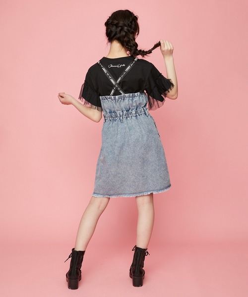 JENNI love(ジェニィラブ)の「ケミカルデニムジャンスカ(ジャンパースカート・キッズ・ブルー/サックスブルー・130cm/140cm/160cm/150cm)」の6枚目の写真