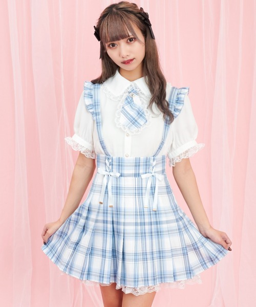 Secret Honey（シークレットハニー）の「レースアッププリーツ吊りスカート（スカート・レディース・ライトブルー/ブルー/ブルー系その他・MEDIUM）」の2枚目の写真