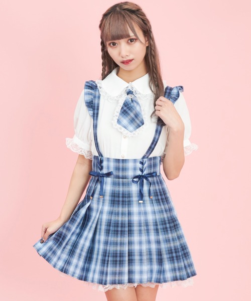 Secret Honey（シークレットハニー）の「レースアッププリーツ吊りスカート（スカート・レディース・ライトブルー/ブルー/ブルー系その他・MEDIUM）」の6枚目の写真