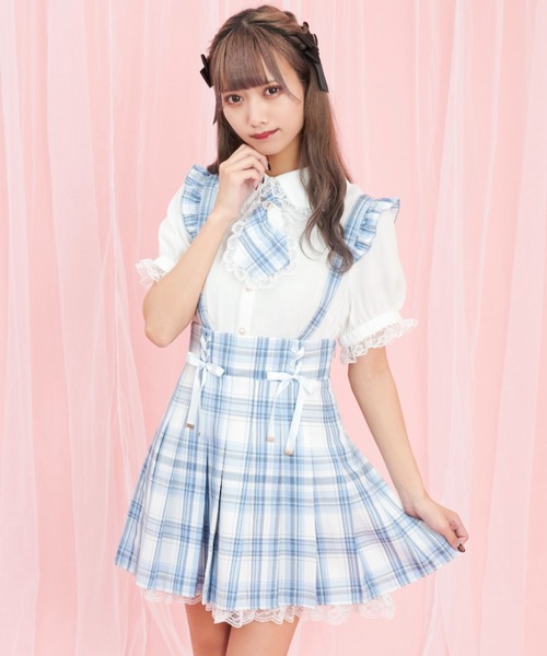 Secret Honey（シークレットハニー）の「レースアッププリーツ吊りスカート（スカート・レディース・ライトブルー/ブルー/ブルー系その他・MEDIUM）」の8枚目の写真