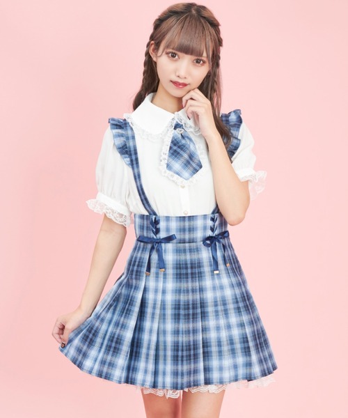 Secret Honey（シークレットハニー）の「レースアッププリーツ吊りスカート（スカート・レディース・ライトブルー/ブルー/ブルー系その他・MEDIUM）」の4枚目の写真