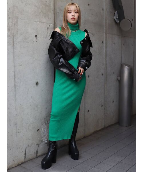 EVRIS（エヴリス）の「タートルネックリブノースリワンピース（ワンピース・レディース・ブラック/パープル/グリーン・FREE）」の8枚目の写真