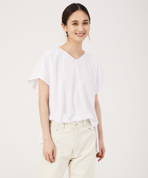 qualite(カリテ)の「2wayアシメフラッププルオーバー(Tシャツ/カットソー・レディース・ホワイト/サーモンピンク/チャコールグレー・フリー)」の1枚目の写真