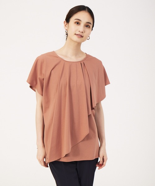 qualite(カリテ)の「2wayアシメフラッププルオーバー(Tシャツ/カットソー・レディース・ホワイト/サーモンピンク/チャコールグレー・フリー)」の3枚目の写真