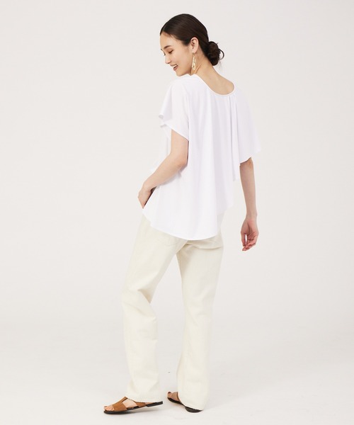 qualite(カリテ)の「2wayアシメフラッププルオーバー(Tシャツ/カットソー・レディース・ホワイト/サーモンピンク/チャコールグレー・フリー)」の6枚目の写真