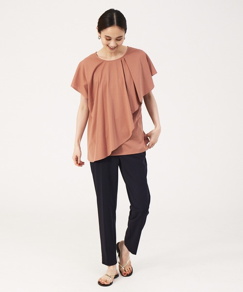 qualite(カリテ)の「2wayアシメフラッププルオーバー(Tシャツ/カットソー・レディース・ホワイト/サーモンピンク/チャコールグレー・フリー)」の9枚目の写真