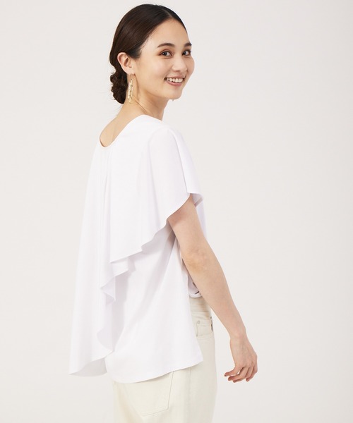 qualite(カリテ)の「2wayアシメフラッププルオーバー(Tシャツ/カットソー・レディース・ホワイト/サーモンピンク/チャコールグレー・フリー)」の10枚目の写真