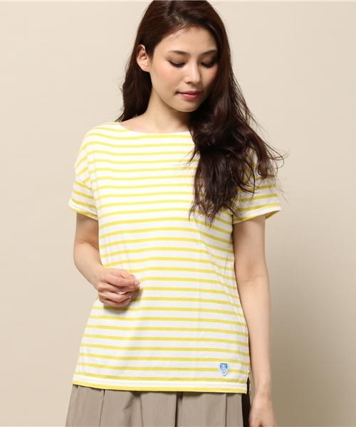 ORCIVAL（オーシバル）の「ORCIVAL 40/2半袖　カットソー（Tシャツ/カットソー・レディース・ホワイト×ブラック/ホワイト×ブルー/ホワイト×イエロー/グレー×ホワイト・FREE）」の4枚目の写真