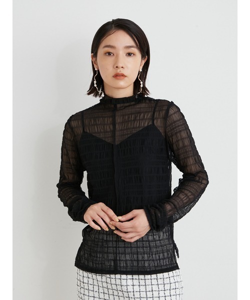 LILY BROWN（リリーブラウン）の「シアーカットチュールトップス（Tシャツ/カットソー・レディース・ピンク/ブラック/オレンジ/ブルー・FREE）」の5枚目の写真