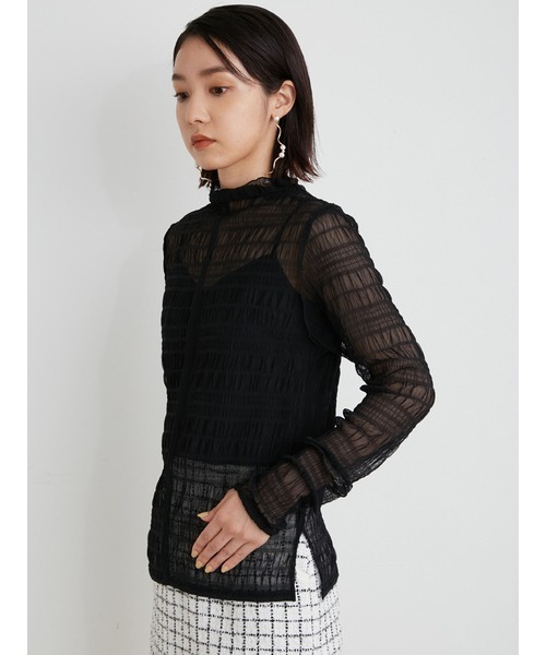 LILY BROWN（リリーブラウン）の「シアーカットチュールトップス（Tシャツ/カットソー・レディース・ピンク/ブラック/オレンジ/ブルー・FREE）」の13枚目の写真