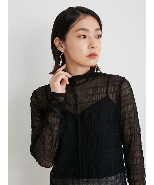 LILY BROWN（リリーブラウン）の「シアーカットチュールトップス（Tシャツ/カットソー・レディース・ピンク/ブラック/オレンジ/ブルー・FREE）」の8枚目の写真